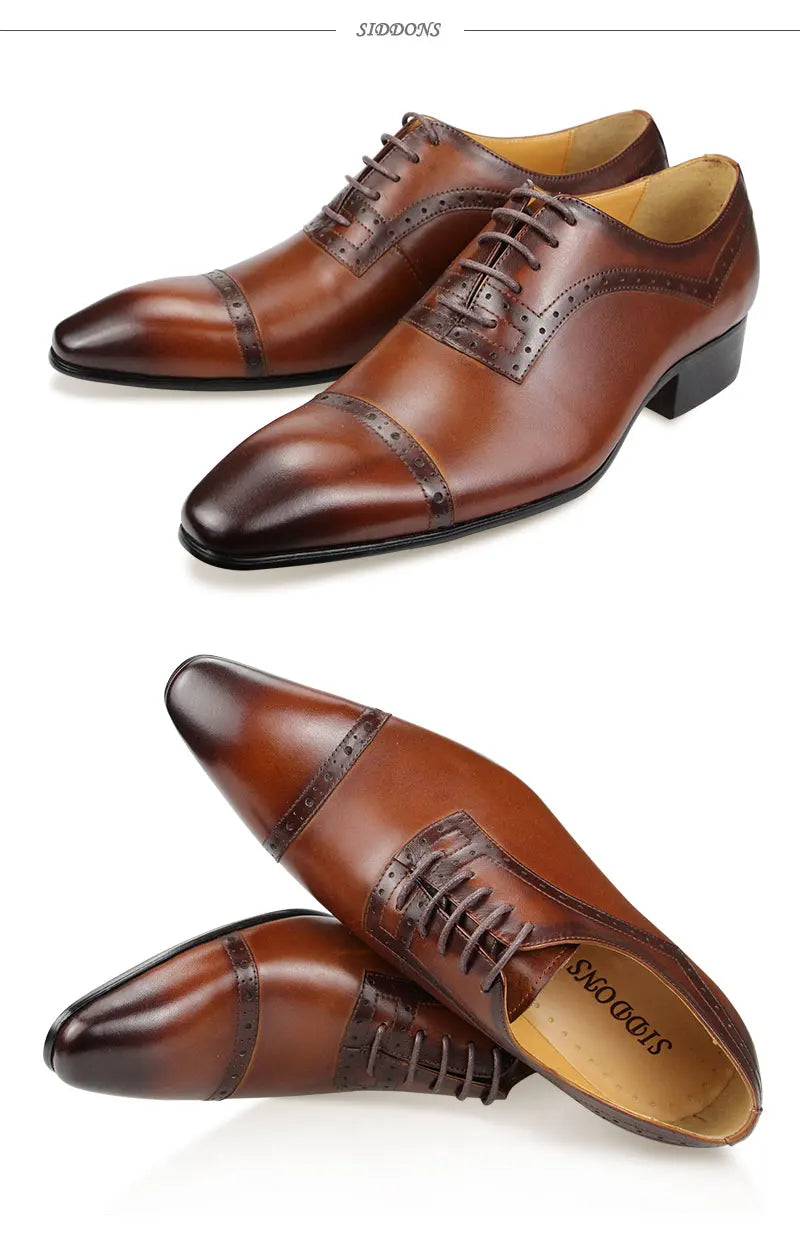 Premium Men's Genuine Leather Oxford Shoes|Luxury Brogue Dress Shoes for Weddings & Business|Comfortable Formal Lace-Up Shoes