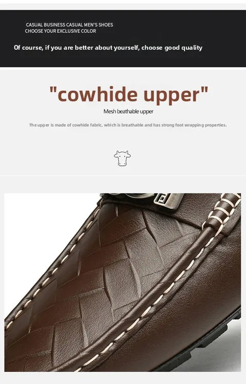 Top-grain Cowhide Men's Shoes, Bean Shoes, Summer Breathable, High-end and Sophisticated Business Casual Leather Shoes