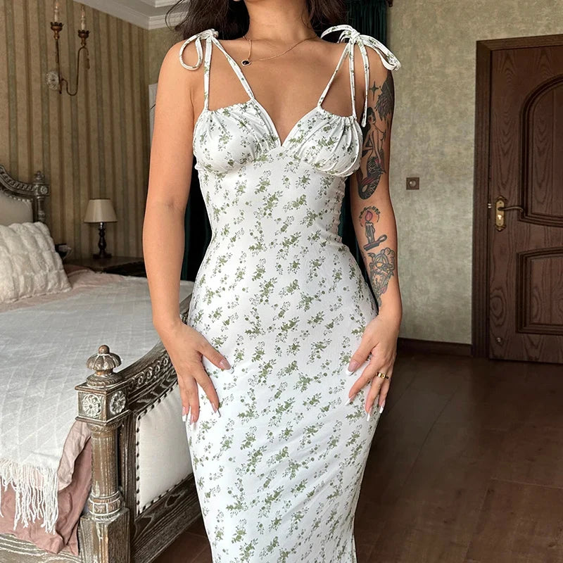 Women Elegant Floral Beach Vacation Bodycon Streetwear Long Dress 2026 Summer Clothes Wholesale Items For Business