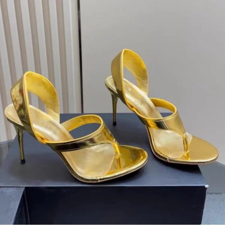 Summer New Women's Stiletto Sandals Concise Female Flipflop High-heeled Sandals Slingback Runway Ladies Shoes Large Sizes 34-46