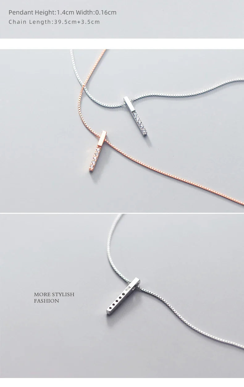 Twinkling Zircon Geometric Rectangle 925 Sterling Silver Pendant for Women Adjustable Necklace Korea Style Fine Jewelry