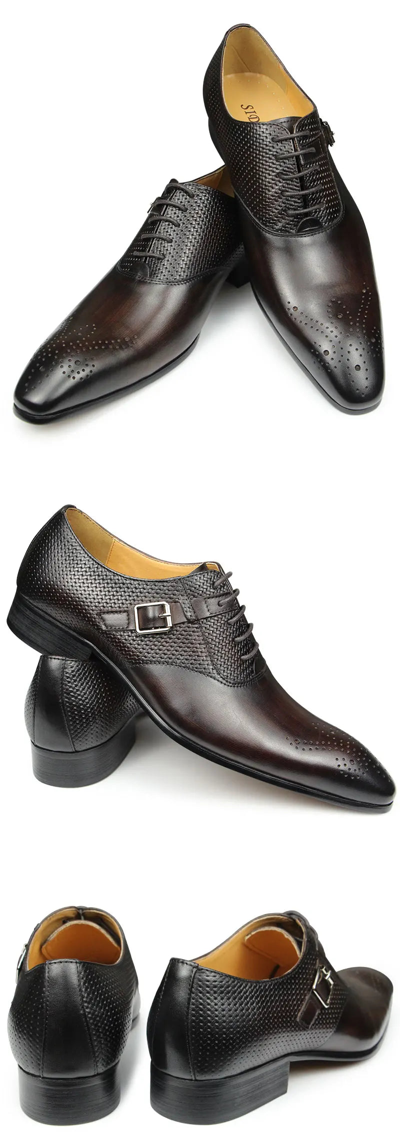 Luxury Mens Business Genuine Leather Shoes Fashion Wedding Oxfords Lace-up Pointed Toe Black Green Coffee Brogues Dress Shoes