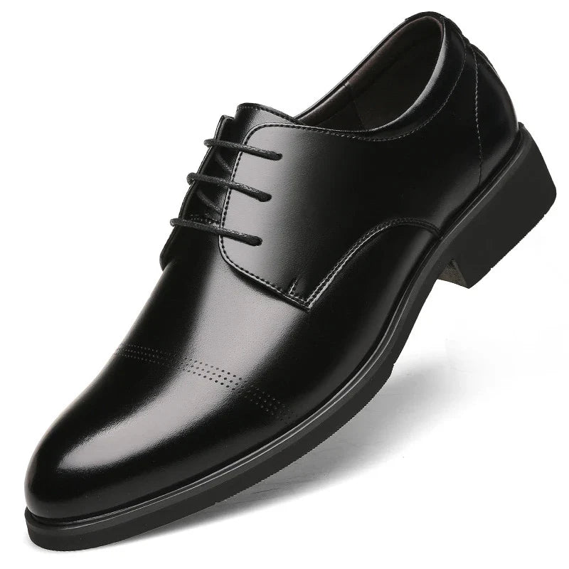 Mens Black Genuine Leather Perforated Cap Toe Lace Up Formal Business Oxford Shoes Breathable Summer Office Casual Dress Shoes