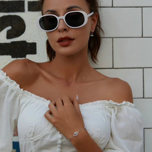 سوار من الفضة الإسترليني عيار 925 مرصع بالزركون الأزرق بتصميم عيون شريرة، سلسلة حماية للعين للنساء، هدية مجوهرات راقية SCB089