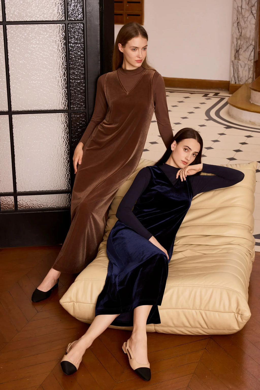 Women 2026 Autumn and Winter Modal Mesh Shirt and V Neck Velvet Maxi Dress High Quality