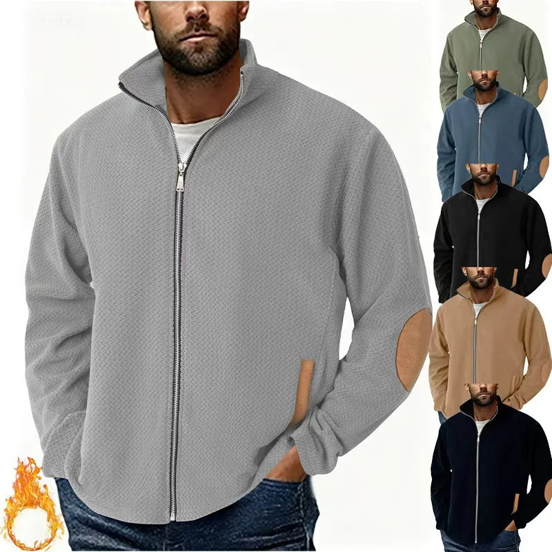 Autumn Winter Men's Stand Collar Casual Zipper Jacket  Double-Sided Fleece Warm Coat Outdoor Splice Long Sleeve Cardigan Mens