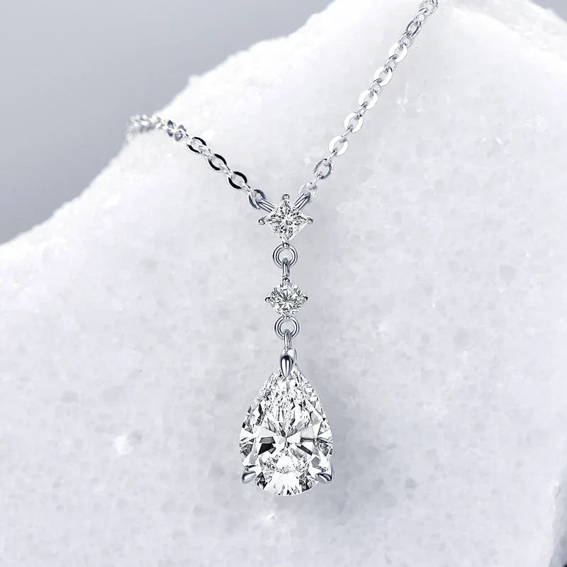 2CT Moissanite Waterdrop Pendant Necklaces 925 Sterling Silver Necklace Chain for Women Girl Wedding Fine Jewelry Gift