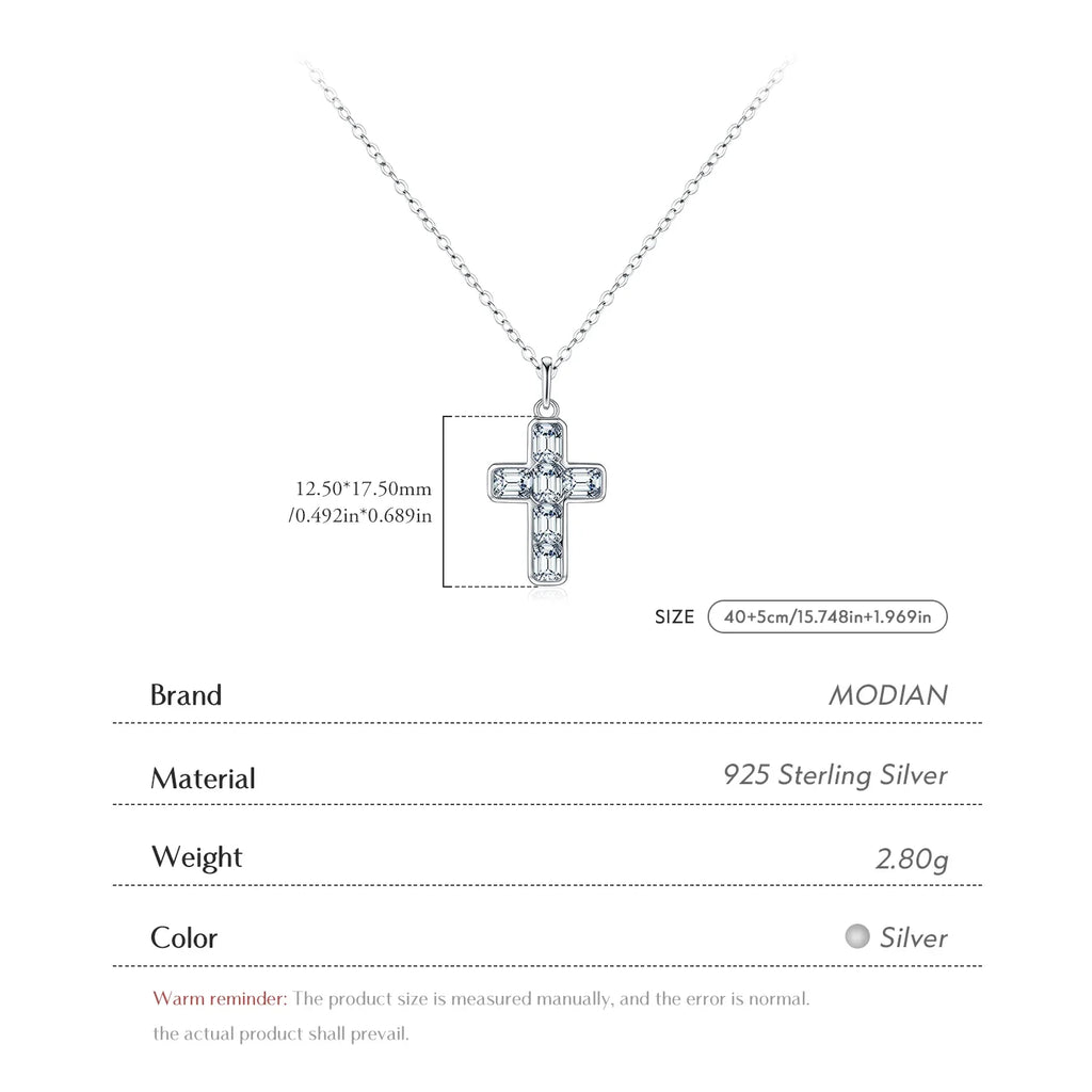 925 Sterling Silver Sweet Cool Cross Link Chain Necklace Emerald Cut CZ Pendant Necklace For Women Fine Jewelry Gift