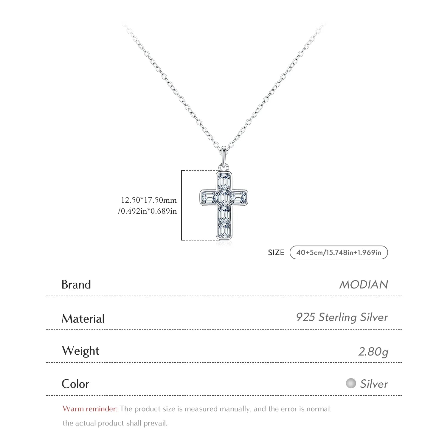 925 Sterling Silver Sweet Cool Cross Link Chain Necklace Emerald Cut CZ Pendant Necklace For Women Fine Jewelry Gift