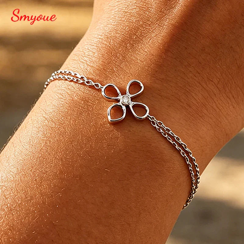 Flower Adjustable All Moissanite Bracelets for Women Girls Gift Dainty Jewelry Lab Diamond Chain Pure S925 Silver Bangle