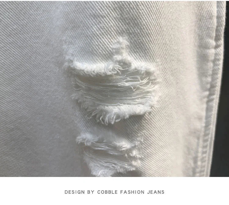 2023 Spring and Autumn New Fashion Solid Color Ripped Jeans Men's Casual Loose Comfortable High-Quality Large Size Trousers 36