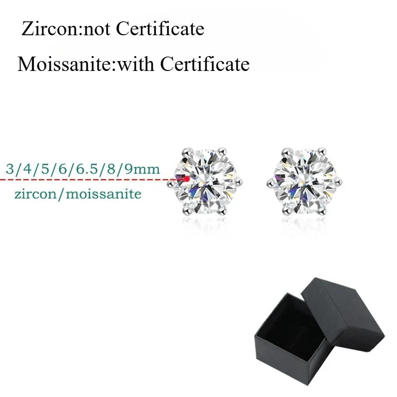 0.1-3CT Certified Moissanite Stud Earring for Women Classic Sparkling Lab Diamond Sterling Silver 925 Jewelry 6-Claws