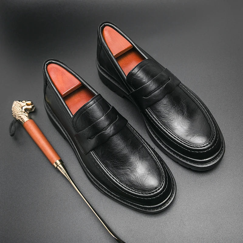 Tassel Loafers Men Platform Thick-soled Formal Business Shoes Slip-on Comfortable Mens Leather Wedding Casual Shoes Oxford Shoes