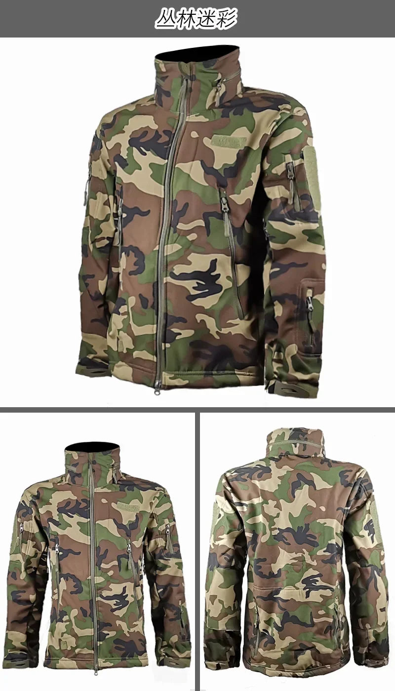 Outdoor Tactical Jacket Men's Stand-up Collar Plush Thickened Soft Shell Jacket Winter Windproof Waterproof Camouflage Coat