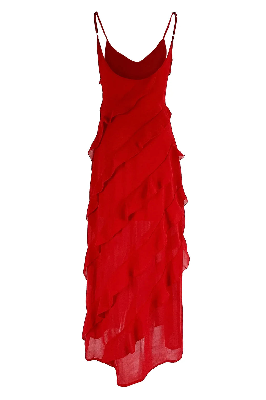 2024 Summer Fashion New Elegant Women's Sexy Chiffon Vacation Style Sling Dress with Ruffle Edge Style Long Dress