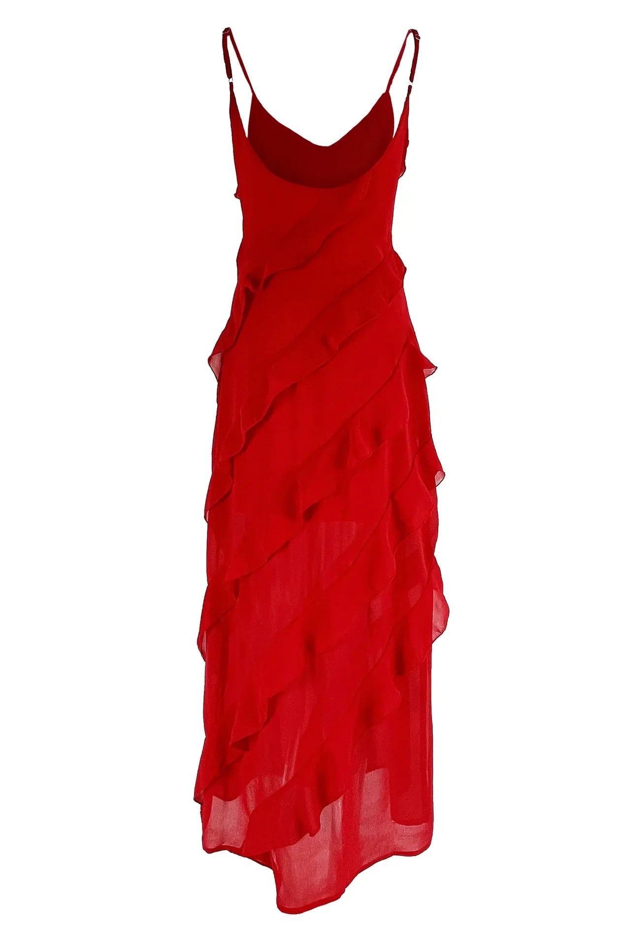 2024 Summer Fashion New Elegant Women's Sexy Chiffon Vacation Style Sling Dress with Ruffle Edge Style Long Dress