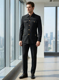 Two-piece dress black slim fit mens suits Classic Fit Multi Buckle Multi Pocket Solid Color Casual Business man blazer