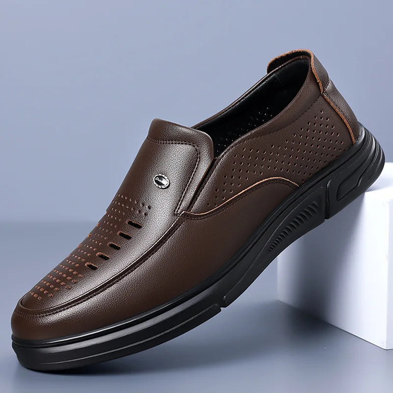 Spring Summer Hallow Leather Shoes for Men Solid Color Breathable Business Casual Shoes Male New Designer Fashion Sandals Man