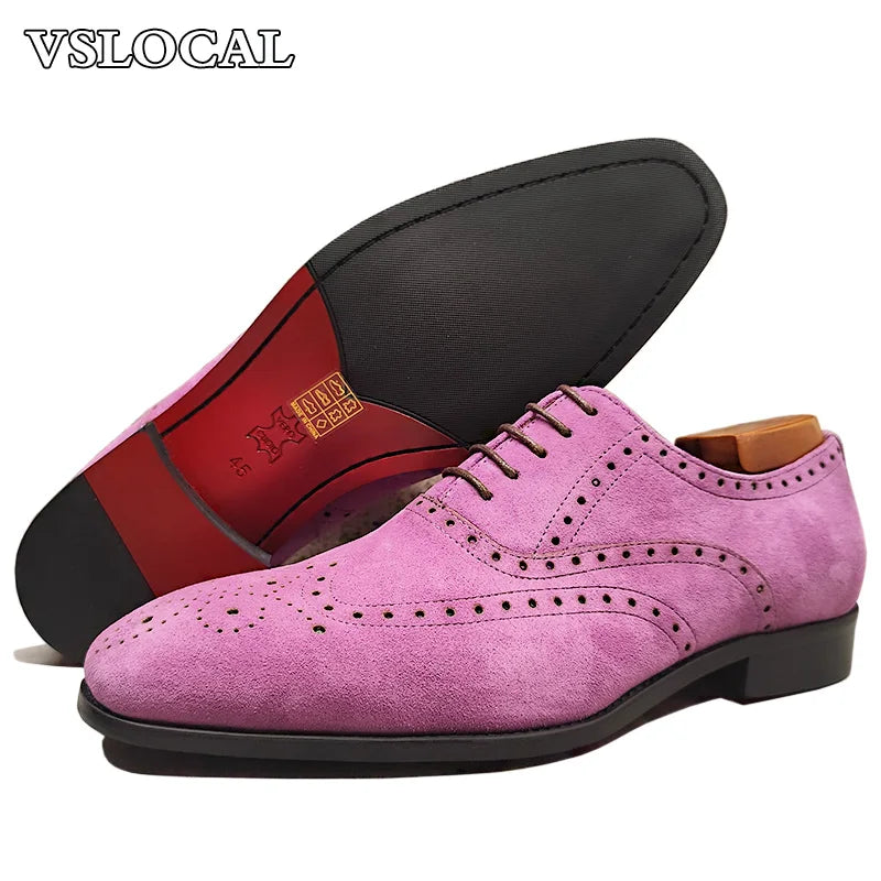 Elegant Men's Oxford Shoe Lace up Suede Leather Purple Pointed Toe Mens Dress Casual Shoes Banquet Wedding Shoes For Man