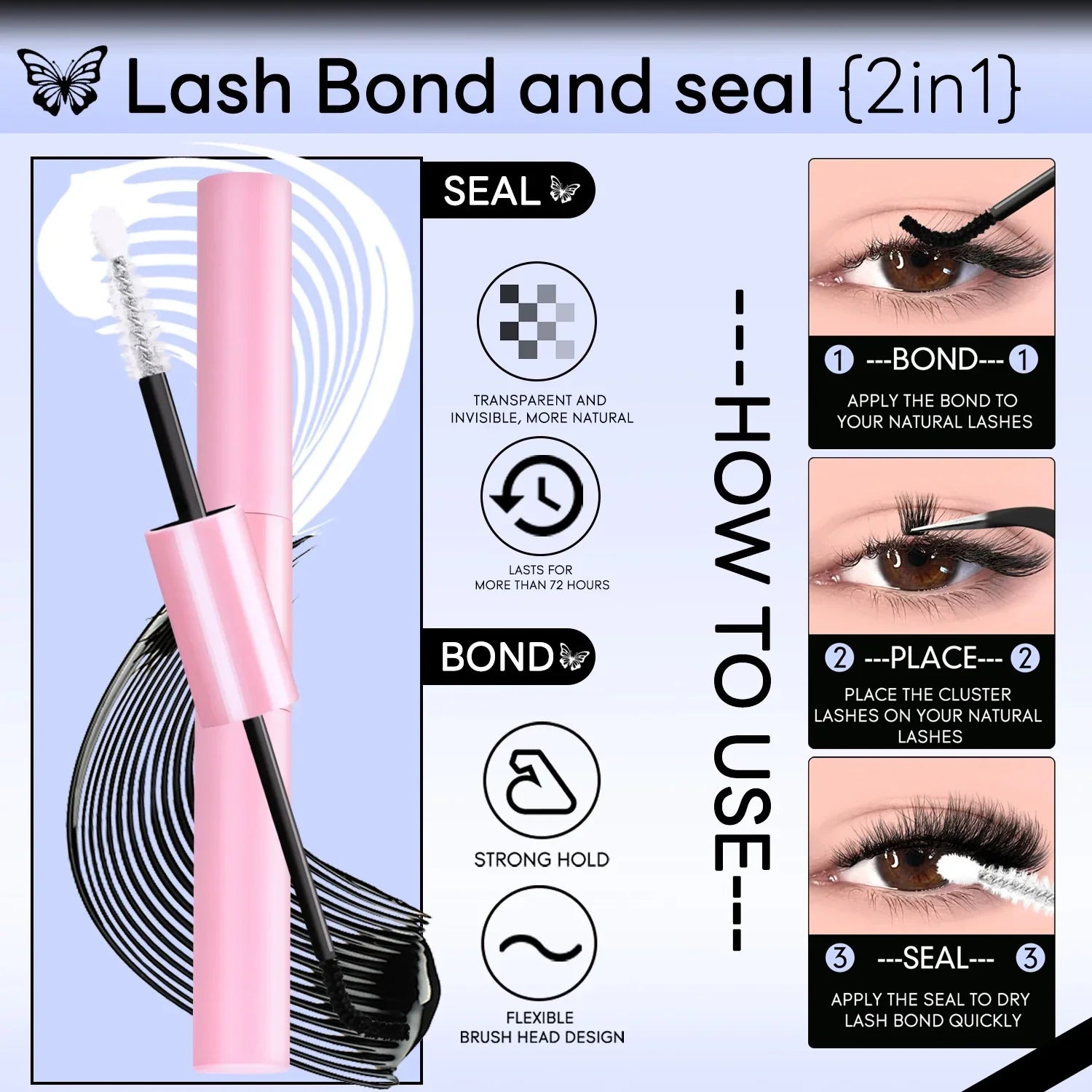 Clusters Lashes With Waterproof Strong Hold DIY Lash Extension Kit Lash Bond And Seal And Eyelash Tweezers Makeup