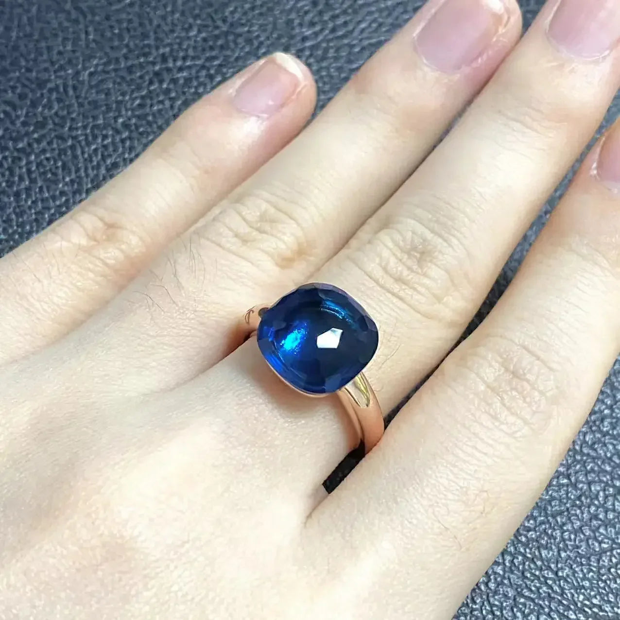 Trendy 12.6mm Flat Rose Gold Ring 35 Candy Colors Green Amethyst Turquoise Crystal Jewelry Gift for Women