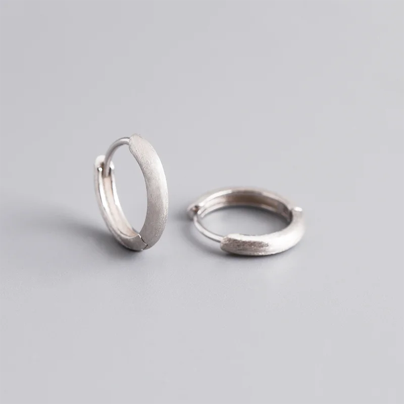 925 Sterling Silver Simple Matte Bohemian Round Ear Buckle for Women Punk Unisex Rock Hoop Earring Jewelry Accessories