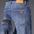 Korean Fashion Men's Soft Stretch Slim Fit Jeans Business Casual Straight Denim Pants Classic Brand Washed Blue Gray Trousers