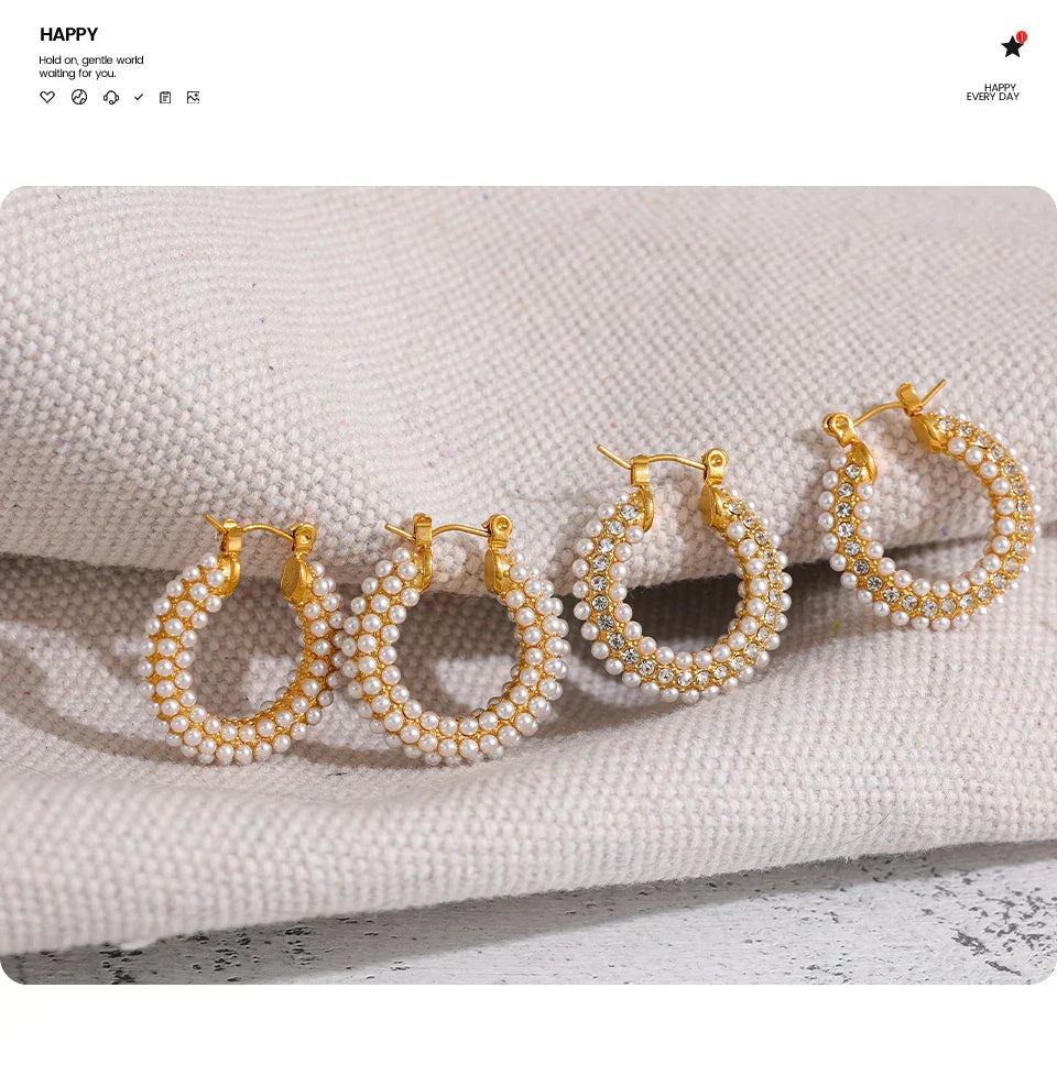 Exquisite Luxury Stainless Steel Imitation Pearls Hoop Huggie Earrings Romantic Elegant Fashion Charm Trendy Chic Jewelry