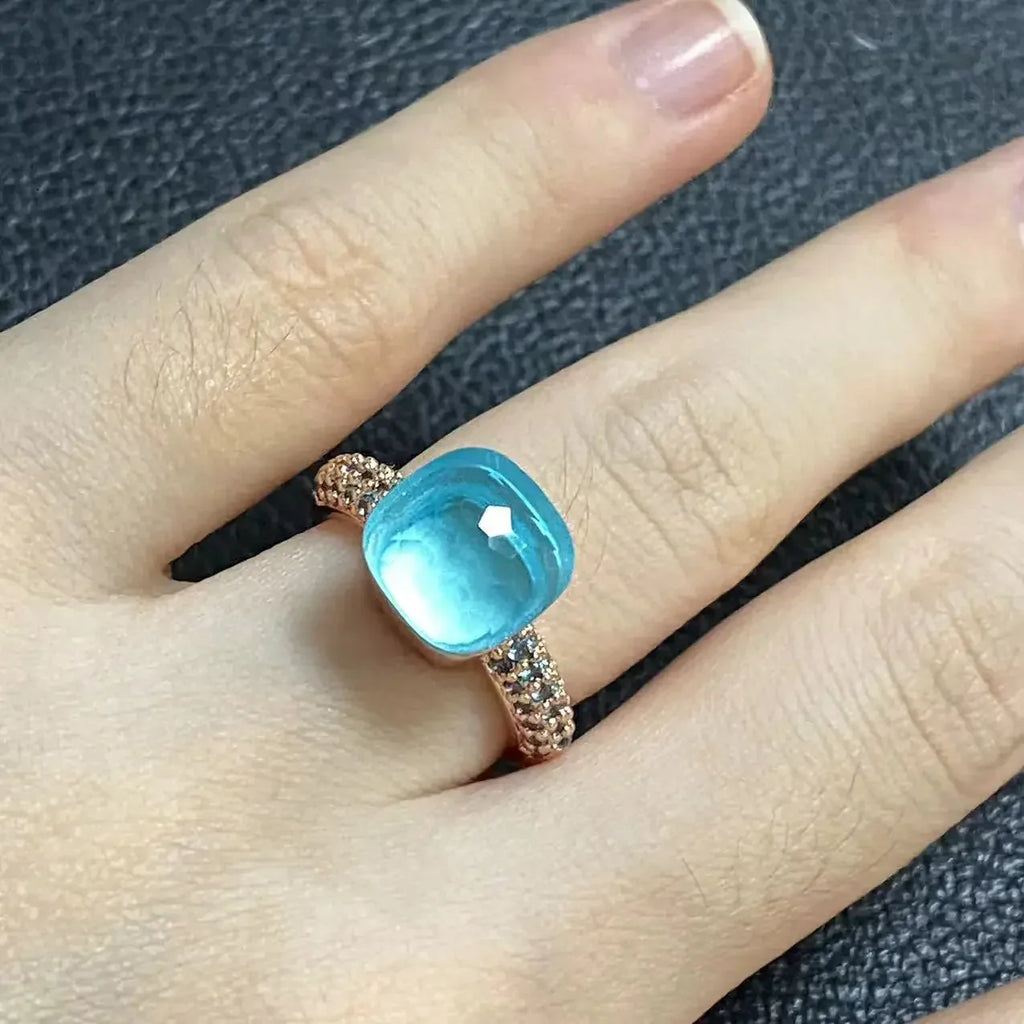 10.6mm Classic Ring for Women Light Blue Zircon Blue Topaz Candy Water Drop Crystal Ring Platinum Plated Jewelry Gift