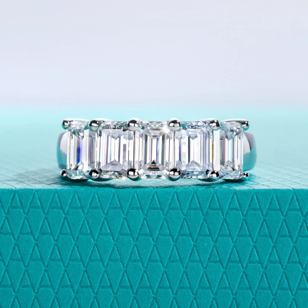 0.6ct 3cttw Emerald Cut Moissanite Wedding Band Ring 925 Sterling Silver D Color Moissanites Promise Ring for Women