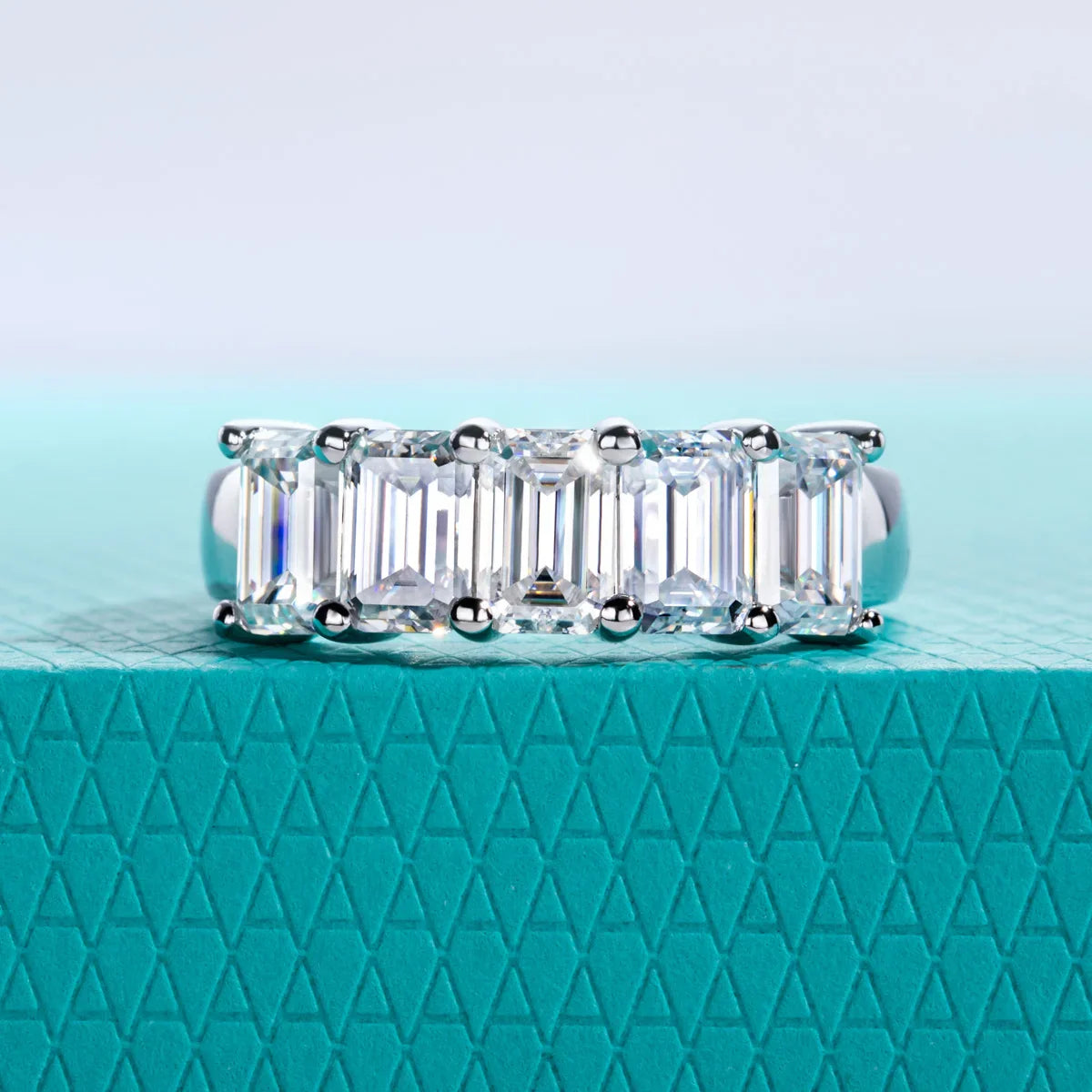 0.6ct 3cttw Emerald Cut Moissanite Wedding Band Ring 925 Sterling Silver D Color Moissanites Promise Ring for Women