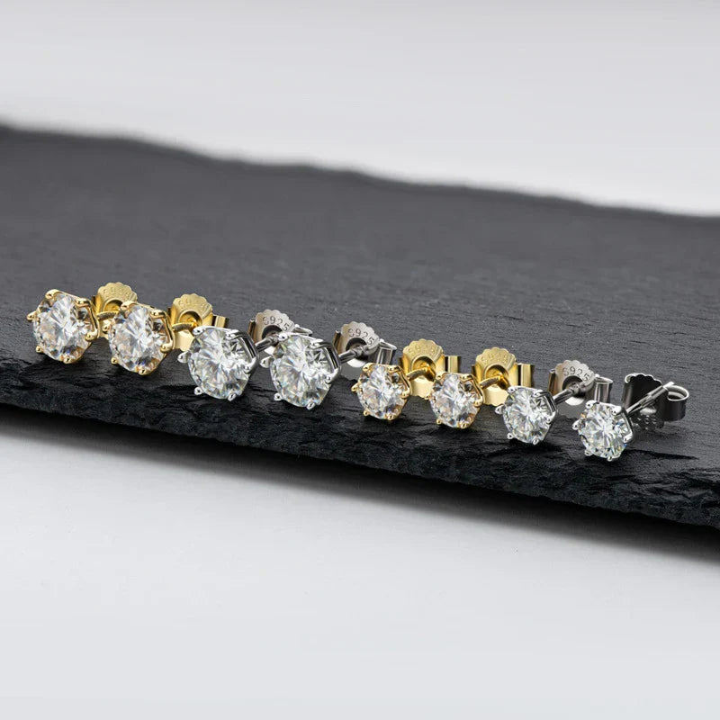 Real 0.5ct/1ct/2ct D Color Moissanite 925 Sterling Silver Gold Plated Stud Earrings For Women Wedding Fine Jewelry Gift