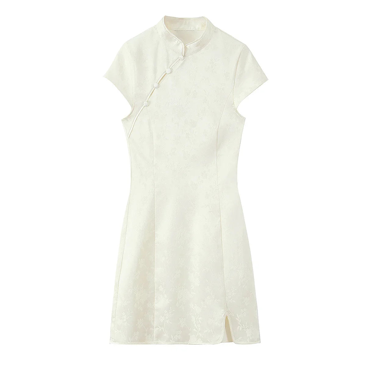 Women Fashion Jacquard Short Dress Short Sleeve Zipper Asymmetric Button Decoration Mini Dress Woman Elegant Party Dress