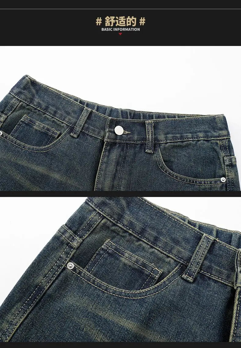 Men's American Style Loose Straight Leg Jeans Vintage Spring Summer New Arrival Drapey Trendy Wide Leg Long Pants