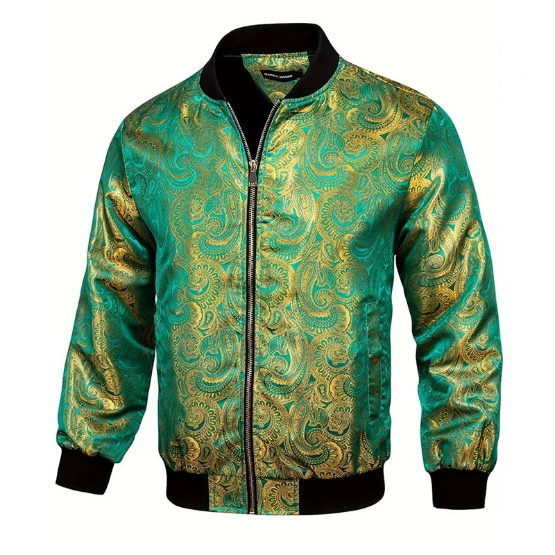 Gold Paisley Jacket Men's Clothing 3D Printed Colorful Long Sleeve Zipper Jackets Luxury Graphic Street Trend Autumn Bomber Coat