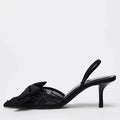 Black Mesh Beaded Decoration Heeled Sandals Women Sexy Pointed Toe Slingbacks Thin High Heels Elegant Bow Designer Women Pumps