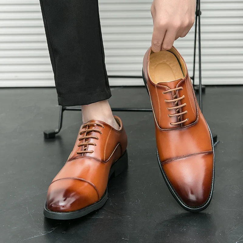 Classic Men's Derby Formal Shoes – Genuine Leather Lace-Up Dress Footwear