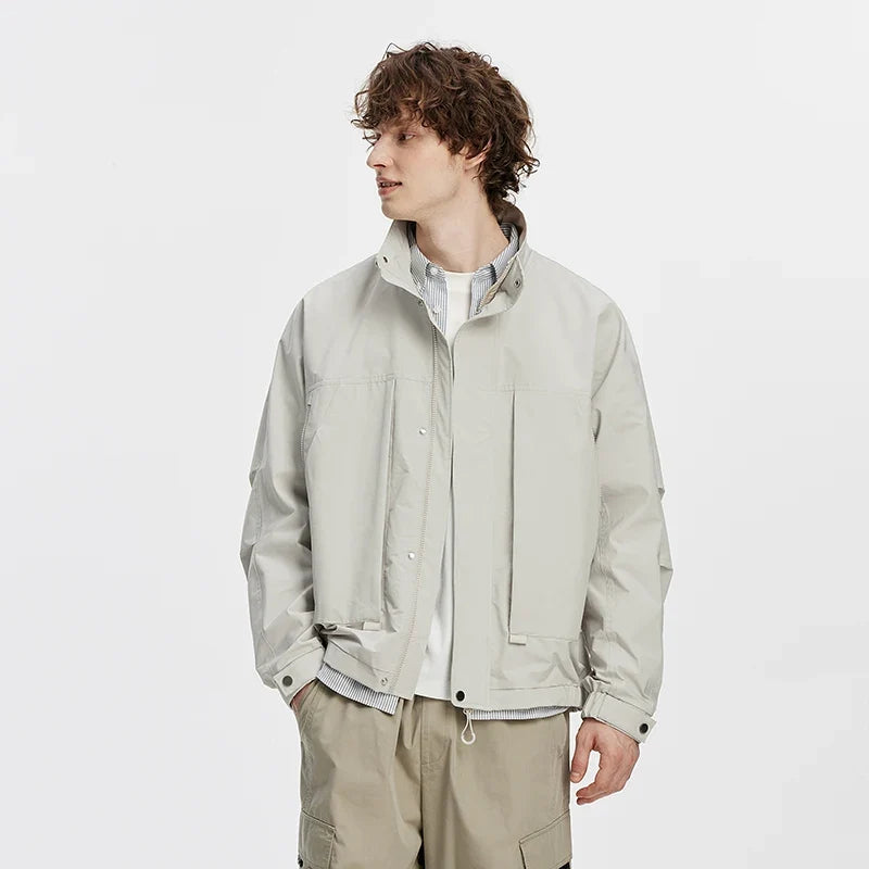 Men Jacket Lightweight Utility Stand Collar Zip Outdoor Commuter Style Loose Autumn Outerwear Daily Wear 2026