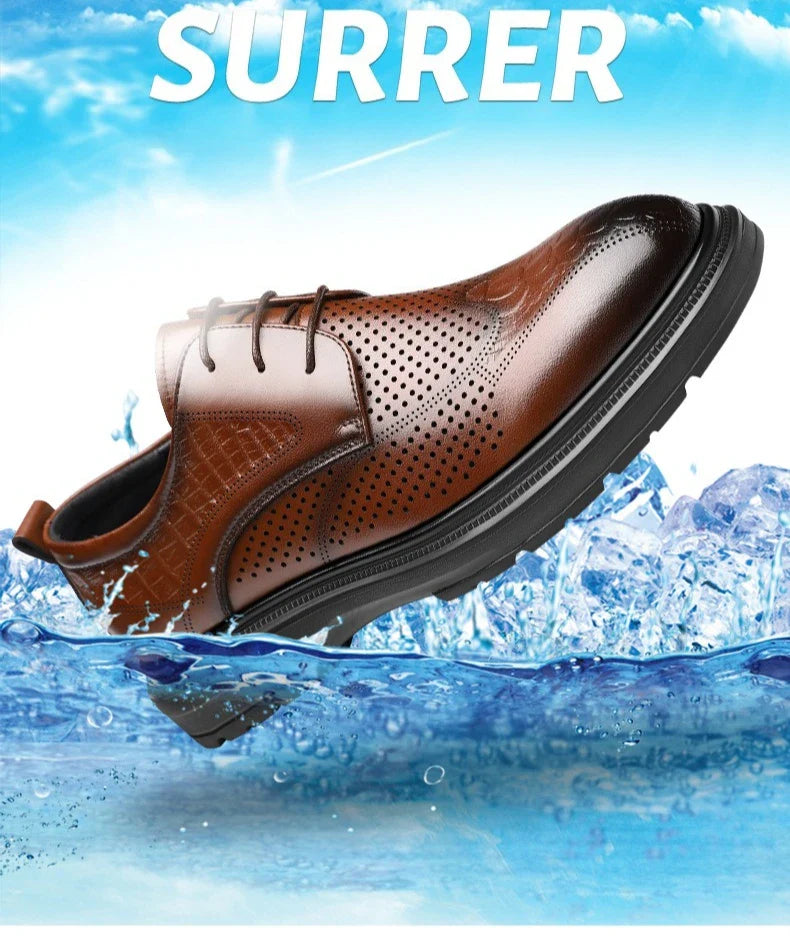 2026 Summer New Men's Cow Leather Oxford Shoes Hollow Out Formal Business Dress Shoes Male Non-slip Fashion Platform Shoe Man