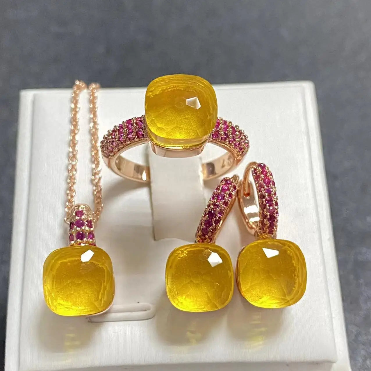 3Pcs/Set Women's Fashion Jewelry Gift Set - Rose Gold Plated Ring Earrings Necklace with Inlay Purple Zircon Crystal