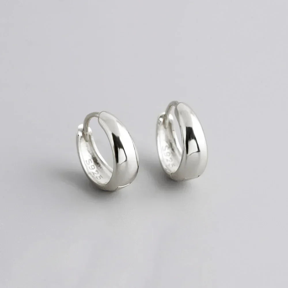 925 Sterling Silver Fine Matte Simple Wide Huggies Gothic Hoop Earrings for Women Unisex Piercing Rock Jewelry Ear Buckle