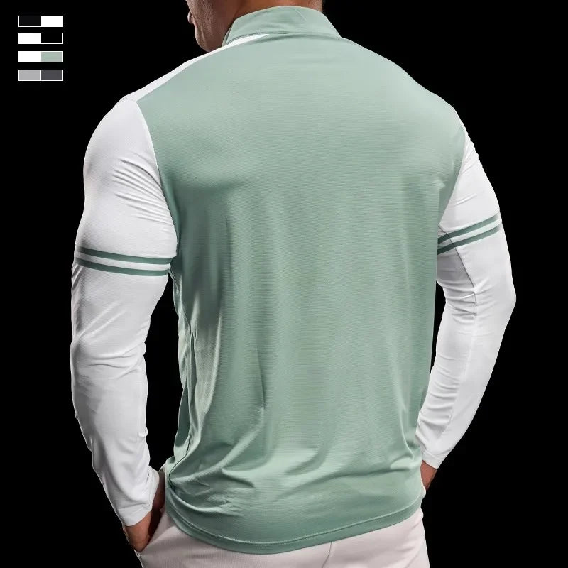 Men's Running Gym Fitness Tops Slim Fit Color-blocked Long-sleeved T-shirt Training Cycling Breathable Quid Quick-drying Clothes