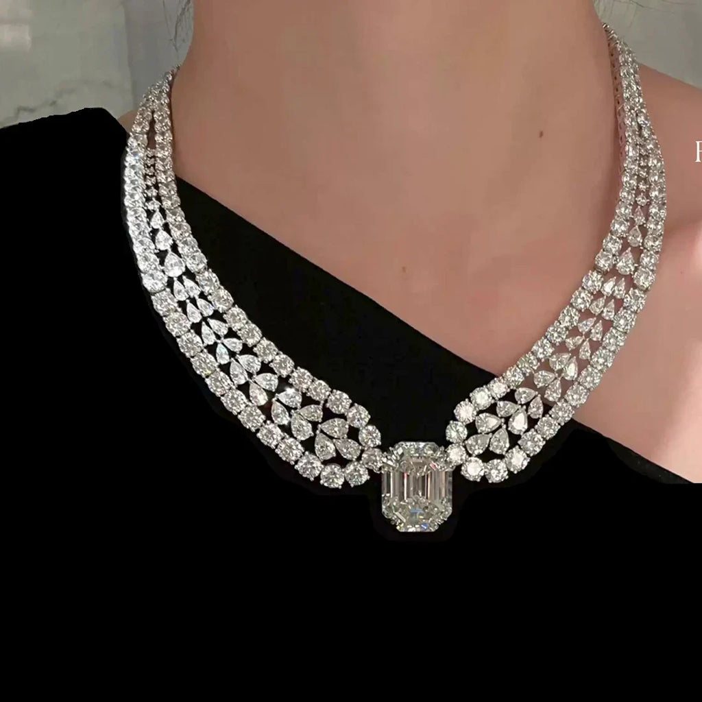 Fashion Wedding Jewelry Sets Shiny Red and white inlaid CZ Crystal Necklace and Earrings 2PCS Bridal Dress Party Accessories