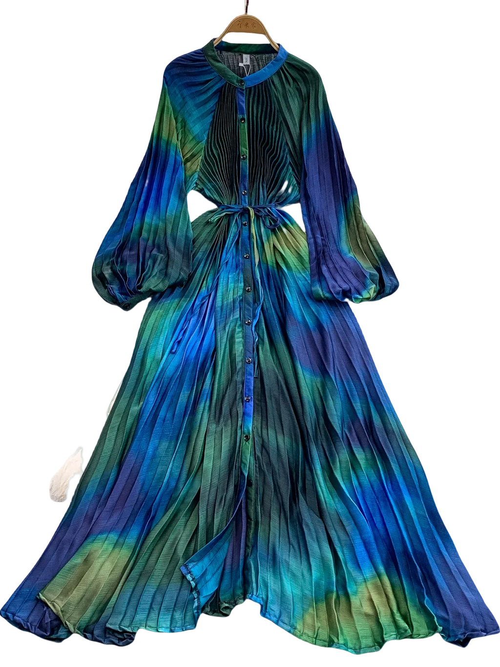 Printed round Ne Lantern Sve Dr Women's Single Button Waist Cinch Maxi Skirt Long Dr Commute Sle Autumn