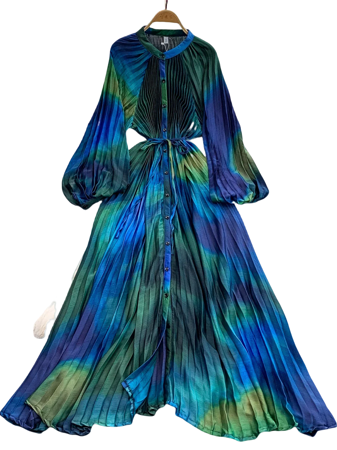 Printed round Ne Lantern Sve Dr Women's Single Button Waist Cinch Maxi Skirt Long Dr Commute Sle Autumn