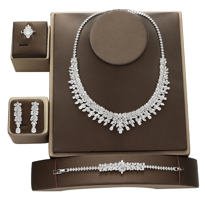 Jewelry Sets Bridal Zirconia For Women Party Luxury Necklace Bracelet Earringa Rings Wedding BN8132 Birthday Gift
