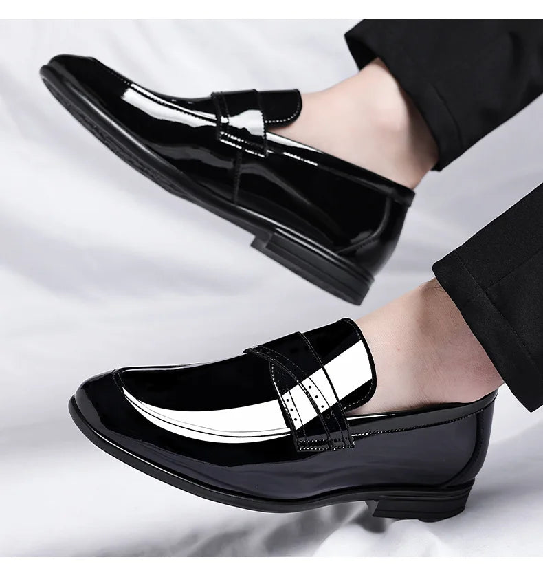 Spring Autumn New Patent Leather Shoes for Men Solid Color Fashion Wedding Shoes Male Low Top Casual Loafers Man