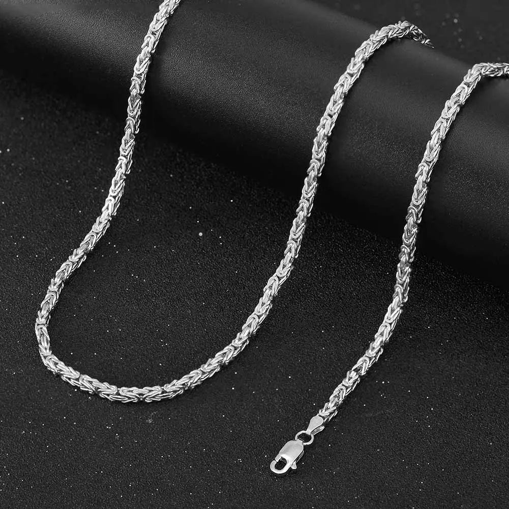 100% 925 Sterling Silver 2.5mm Flat Byzantine Link Chain Necklace for Women Italian Dainty Silver Jewelry SC79