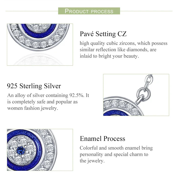 Hot Sale 100% 925 Sterling Silver Blue Lucky Eye Guardian Eye Pendant Necklace for Women Clear CZ Fine Jewelry SCN165
