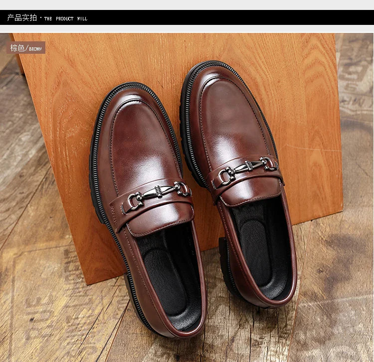 2026 Spring New British Fashion Men's Casual Leather Shoes Korean Style Slip-On Loafers Formal Men's Leather Shoes